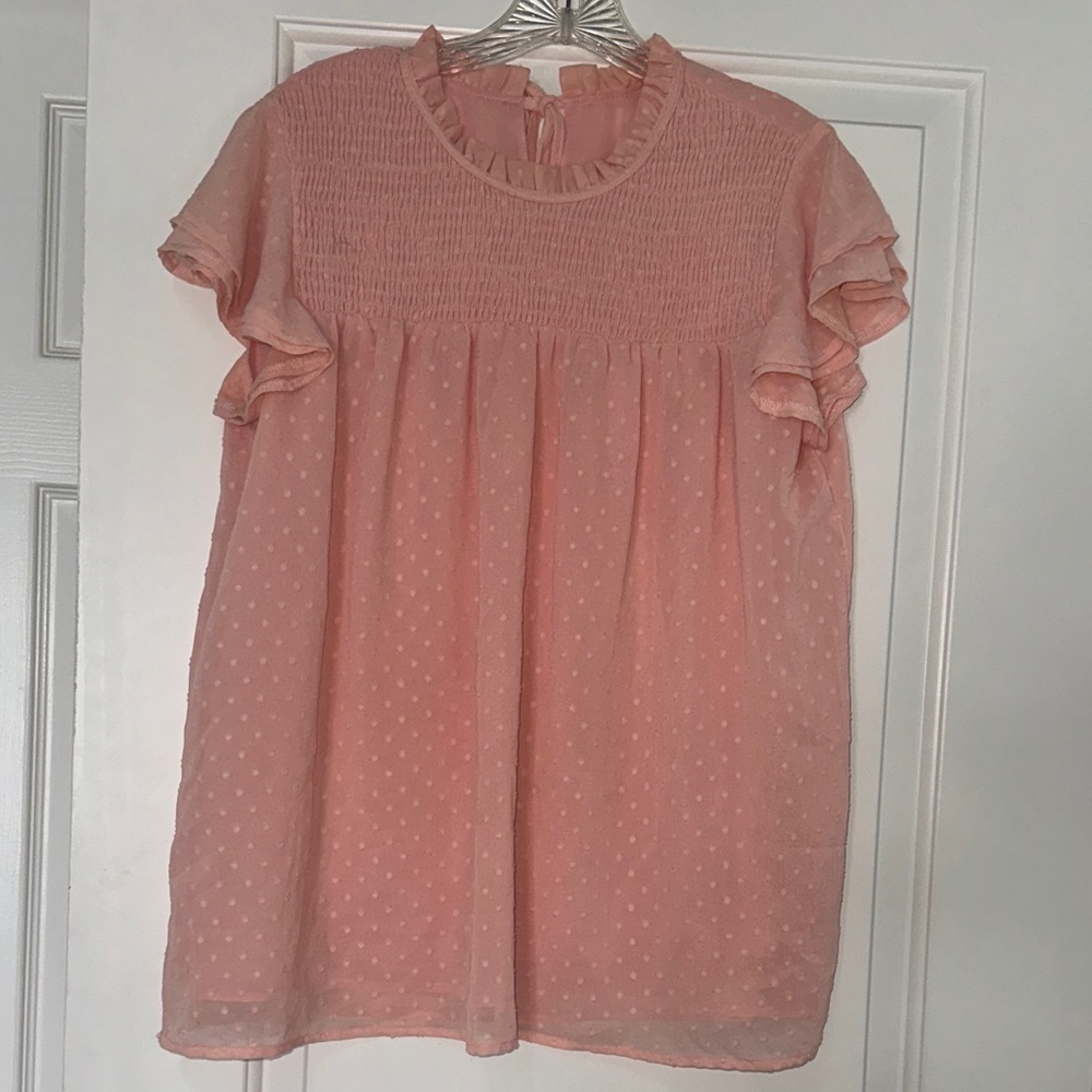 Women's Orange Swiss-Dot Ruffle Sleeve Blouse